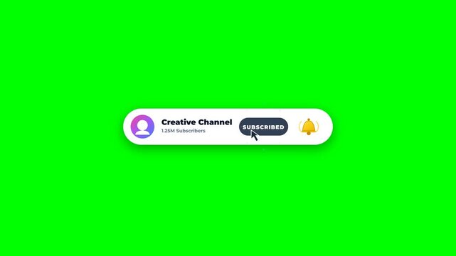 YouTube subscribe button animation overlay with green screen background for video editing.