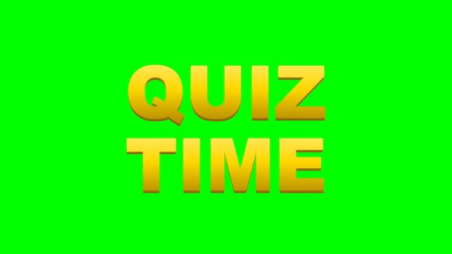 Golden Quiz Time Animated 3D Text Isolated on White and Green Screen Background for Trivia Games