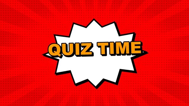 Quiz Time Animated Text in Comic Book Pop Art Style on Red Sunburst Halftone Background