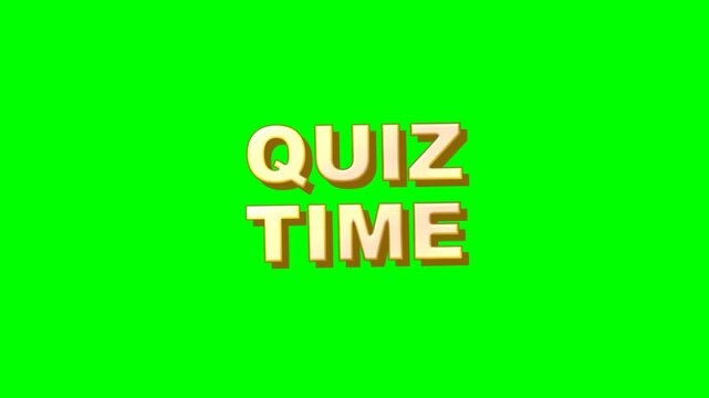 3D Golden Metallic Quiz Time Text Animation for Trivia Games and Challenges on Green Screen Background
