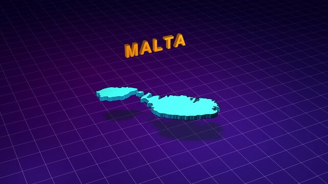 Malta country map rotating on purple grid background