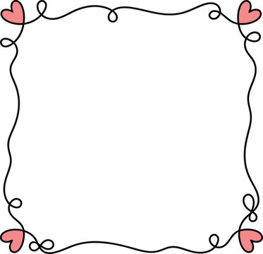 Decorative square border frame with cute pink hearts