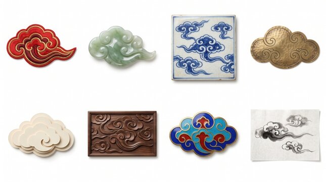 Set of traditional chinese decorative cloud patterns and architectural motifs for celebrating the china national day holiday