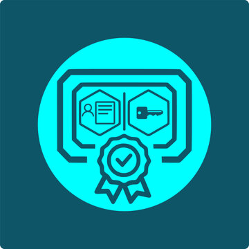 Digital Certificate Icon : an identity credential is fastened to a public key and stamped by a trusted authority, certifying that exact pairing rather than either piece alone