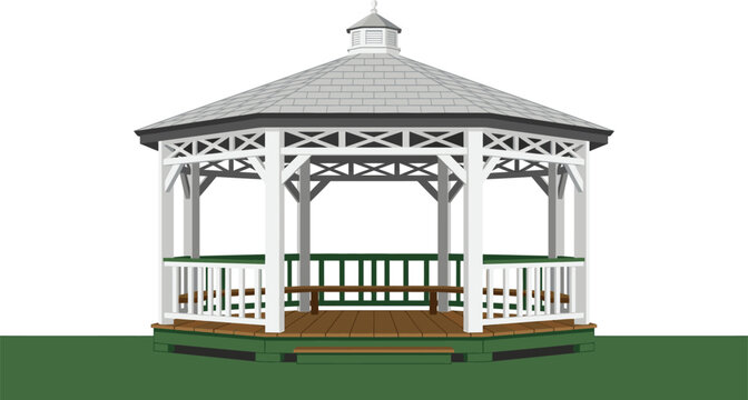 Traditional white garden gazebo pavilion vector illustration on white