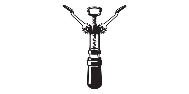 Black and white illustration of a winged corkscrew