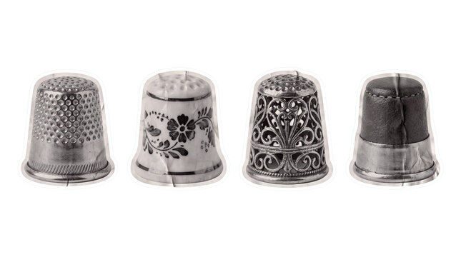 thimble , newspaper collage cutout set PNG
