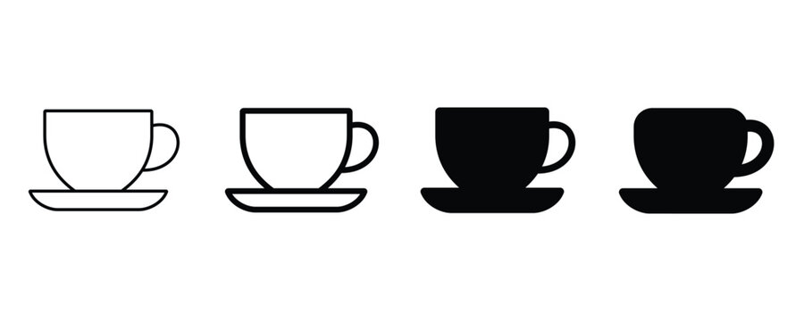 Set of coffee cup icons, outline and solid style, vector illustration