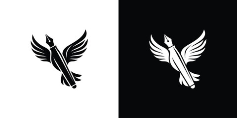 Obraz premium Creative Fountain Pen with Wings Logo Design for Writers and Publishers