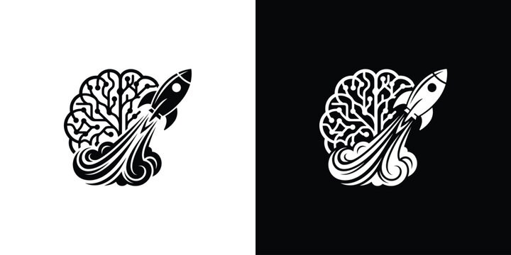 Brain Rocket Launch Logo Concept Representing Creative Thinking and Business Growth