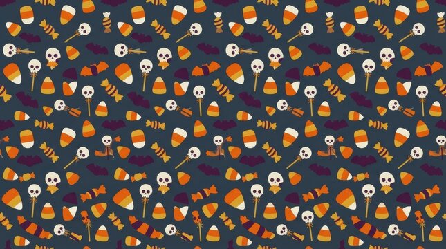 Colorful Halloween candy and sweets seamless pattern