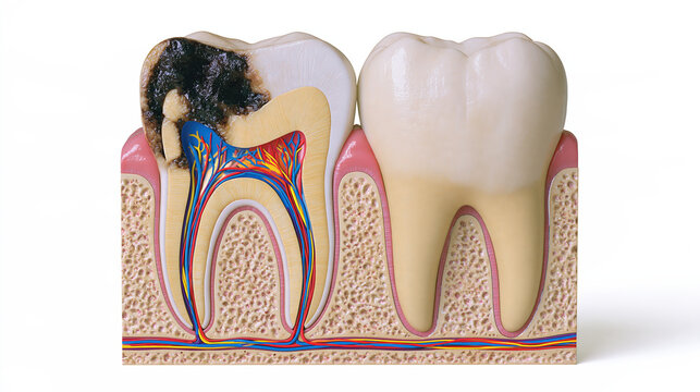 Molar tooth cutaway dental anatomy tooth decay dental pulp root canal gum tissue jaw bone