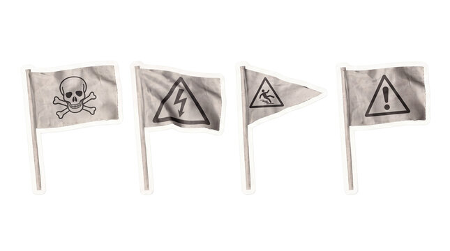 warning flag , newspaper collage cutout set PNG