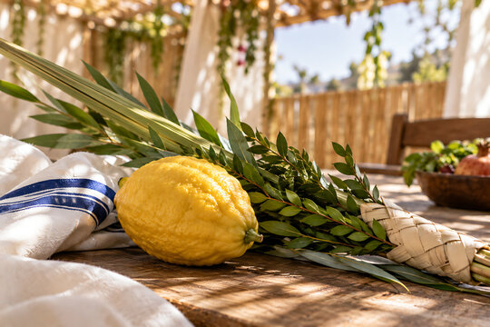 Etrog and Lulav Four Species for Jewish Sukkot Celebration