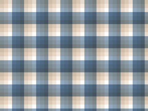 A seamless repeating pattern featuring a grid of small squares in shades of blue, beige, and white d
