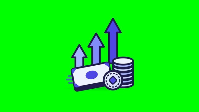 A stylized icon representing financial growth with rising arrows and currency symbols.