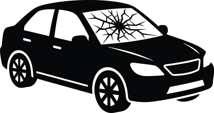Black silhouette of a car with a cracked windshield broken glass car icon vehicle accident damaged windshield car damage automotive icon