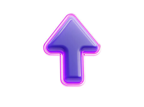 Shiny purple arrow icon pointing up with a glowing neon border isolated on a white background