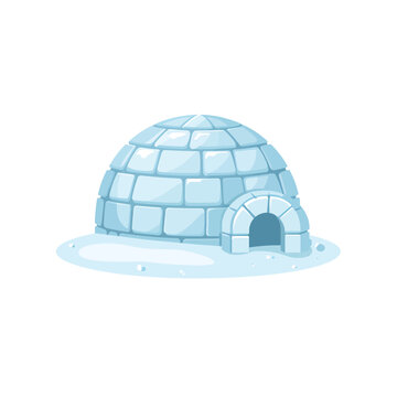 A simple blue ice igloo house on a cold snowy ground isolated on transparent background, Vector