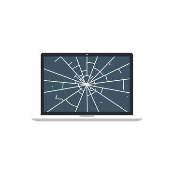 A laptop computer with a broken cracked glass screen display icon isolated on transparent background, Vector