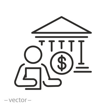 bank employee icon, financial advisor, outline editable stroke vector illustration