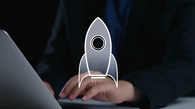 Startup launch and business growth concept, rocket symbolism, entrepreneurship, startup innovation, and early-stage success strategies for new business development and expansion. Elide
