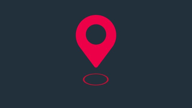 Vibrant red GPS navigation pin icon with ground indicator on a minimalist dark grey backdrop