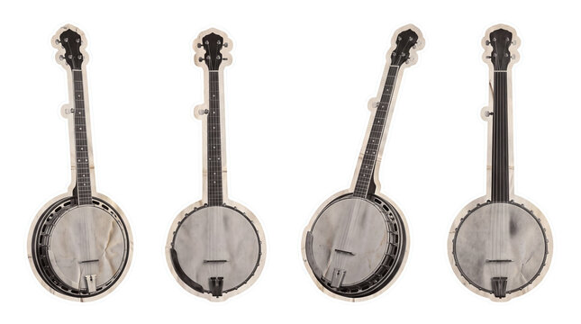 banjo , newspaper collage cutout set PNG