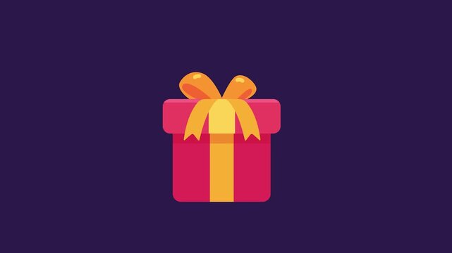 Vibrant flat design gift box with bright yellow ribbon and bow on a deep purple background, perfect for celebrations