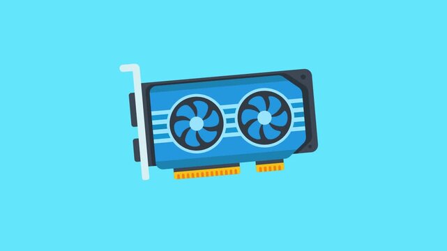 Vibrant blue computer graphics card with dual cooling fans, essential hardware for high performance computing and gaming.