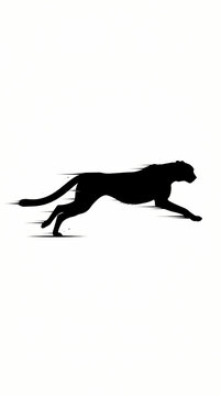 A minimalist black silhouette of a cheetah running at high speed.