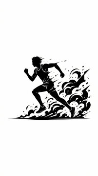 A dynamic silhouette of a male athlete sprinting forward with intense speed and energy.