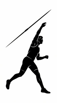 Silhouette of an athlete throwing a javelin in a competitive track and field event.