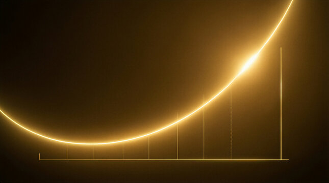 Exponential curve laser growth chart showing upward financial success and progress on a dark background with copy space