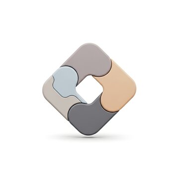 Abstract geometric shape composed of four interlocking puzzle pieces.