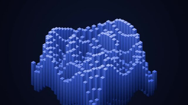 Abstract 3d isometric bar chart visualization with blue pillars on a dark background