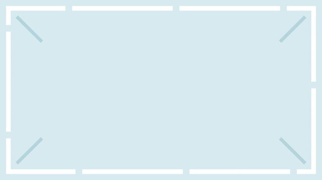 Animated white dashed rectangular border frame with diagonal corner accents on a pale blue background, copy space animation