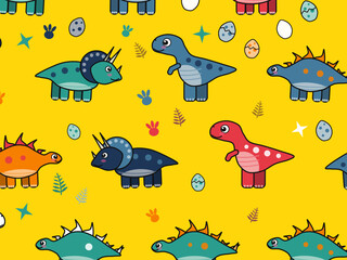 Kawaii T Rex And Triceratops Seamless Pattern © iushakovsky