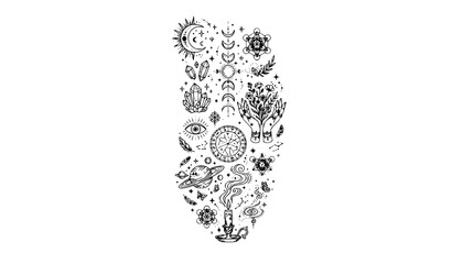 Boho Mystic Celestial Moon Crystal and Astrology Doodle Vector Collection © Md Monirul