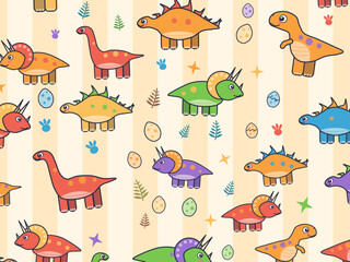 Kawaii T Rex And Triceratops Seamless Pattern © iushakovsky