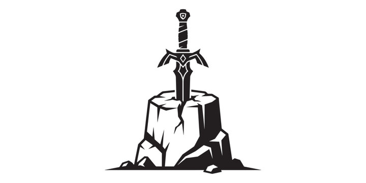A sword stuck in a rock graphic