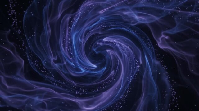 Abstract Purple and Blue Energy Vortex Spiraling with Glowing Particles on Black Background, Cinematic Motion Graphic