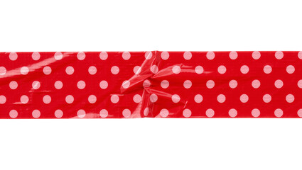 Red polka dot tape strip with crinkled texture, isolated on transparent background © bigpng