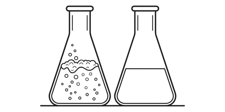 Two erlenmeyer flasks with chemical reactions