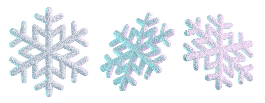 3d snowflakes isolated on background. White crisp winter decor for holidays and Christmas, New Year.

