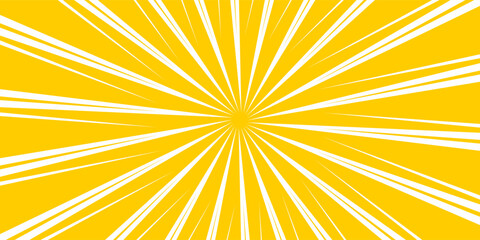 Fototapeta premium Yellow sun with wavy rays background. Poster with sunburst, sunrise or sunset in trendy 60 s 70s 80s groovy style. Preppy summer theme background. Modern psychedelic print. Vector flat illustration.
