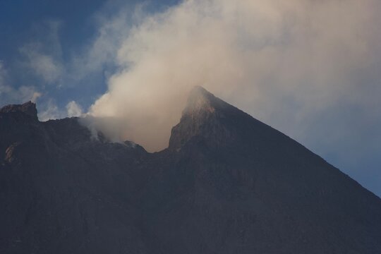 Mount Merapi Volcano Summit Shrouded in Volcanic Vapor