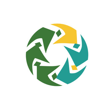 Abstract circular logo with green, teal, and yellow elements