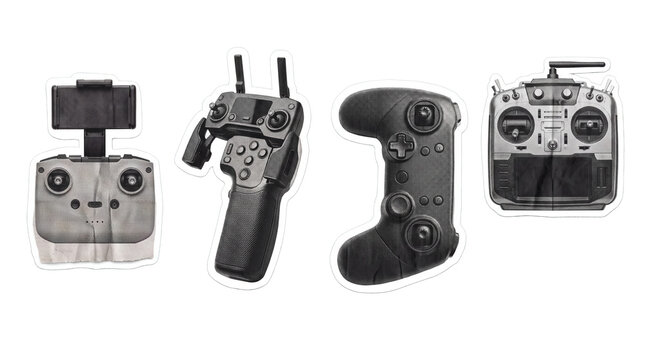 drone controller , newspaper collage cutout set PNG