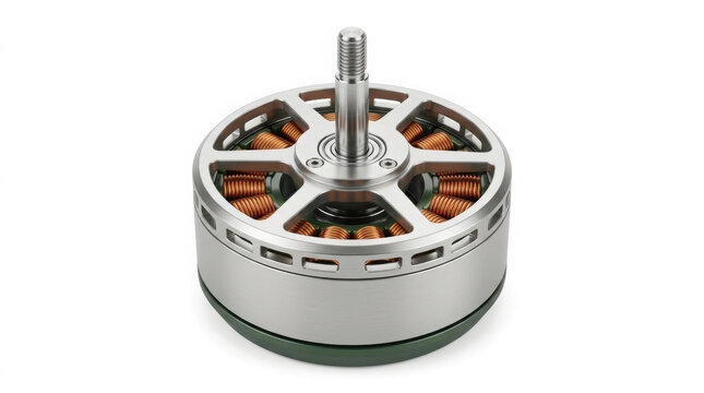 Precision engineered metallic brushless motor with copper wire windings and generated using ai